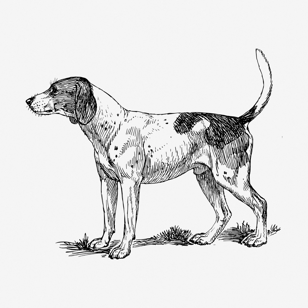 Finnish Hound dog hand drawn